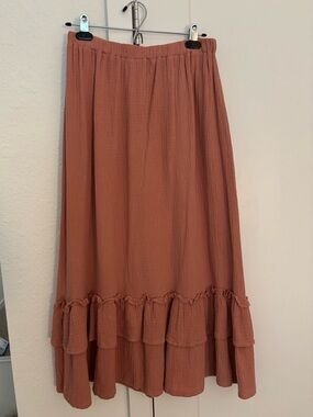 Mauve pink gauze tiered maxi skirt